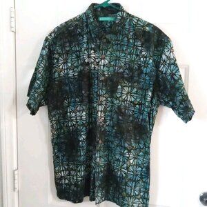 Artisan Outfitters Hawaiian Button Up Shirt Men's 2XL Tribal Floral 100% Cotton